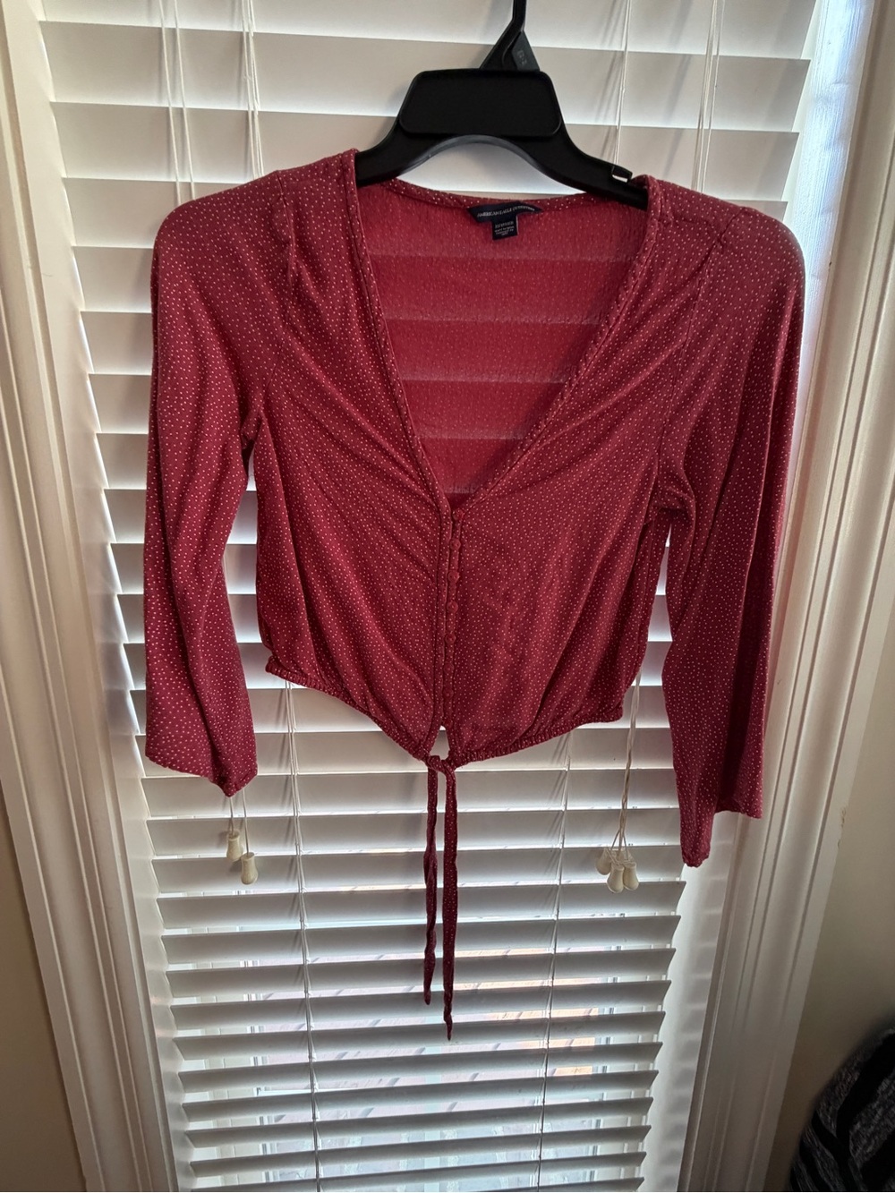 American Eagle Outfitters Pink Rust Polka Dot Tie-Front Crop Top